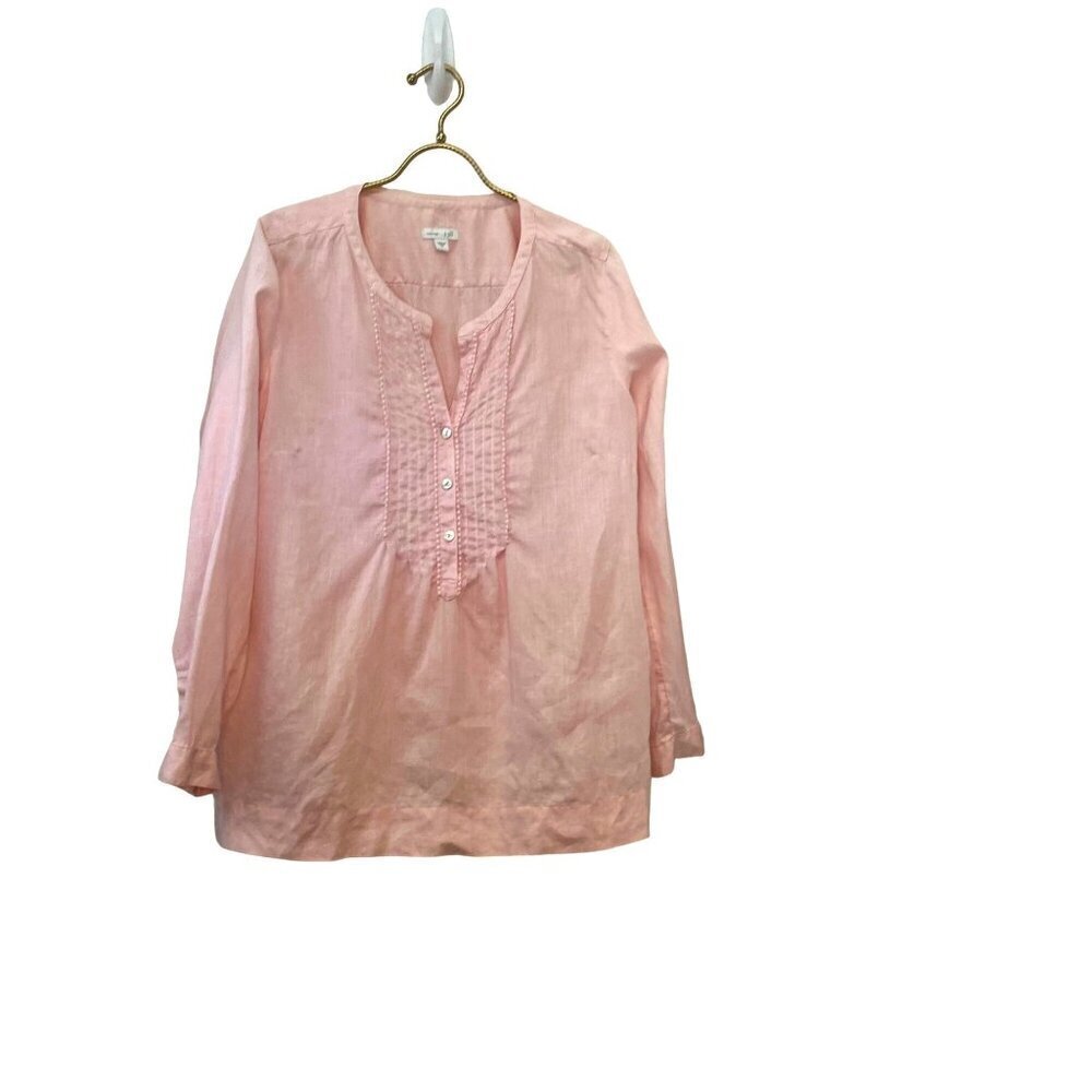J Jill Linen Tunic Blouse Size MED Blush Pink Color Long Sleeves lagenlook